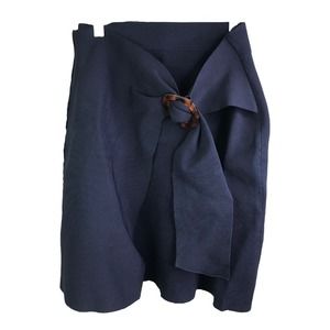 Sandro Paris Women's Skirt A-Line Navy Blue Knit Tortoise Belted‎ Marine Sz L